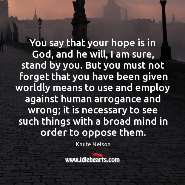 You say that your hope is in God, and he will, I am sure Knute Nelson Picture Quote