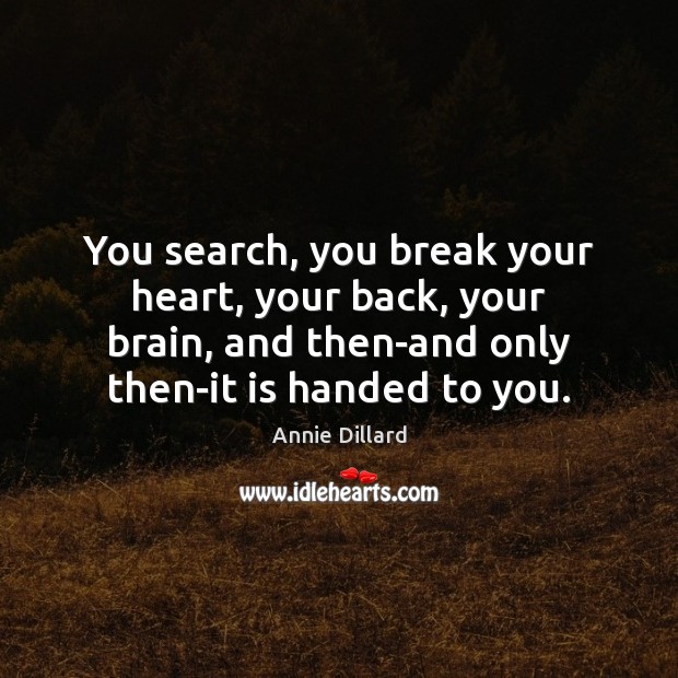 You search, you break your heart, your back, your brain, and then-and Annie Dillard Picture Quote