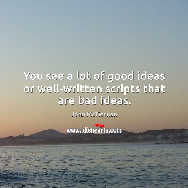 You see a lot of good ideas or well-written scripts that are bad ideas. John McTiernan Picture Quote