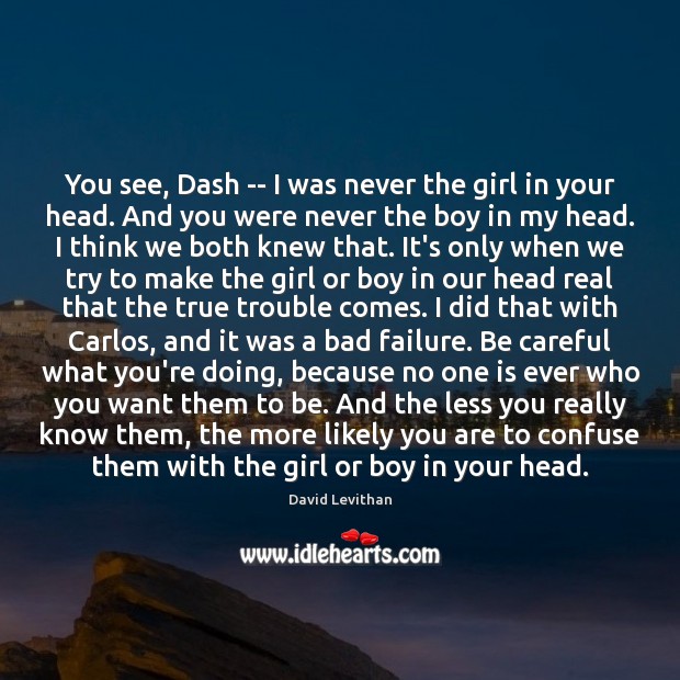 You see, Dash — I was never the girl in your head. David Levithan Picture Quote