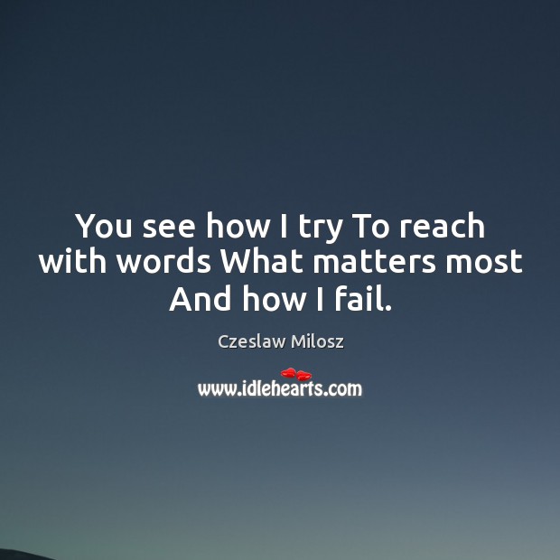You see how I try To reach with words What matters most And how I fail. Czeslaw Milosz Picture Quote