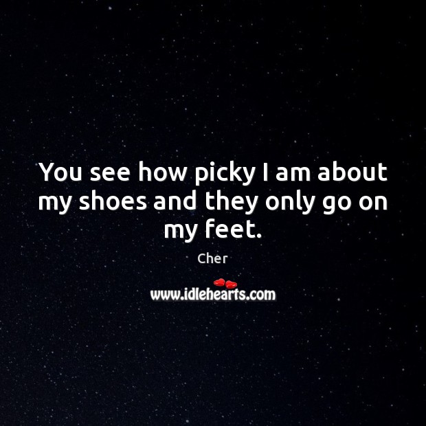 You see how picky I am about my shoes and they only go on my feet. Cher Picture Quote