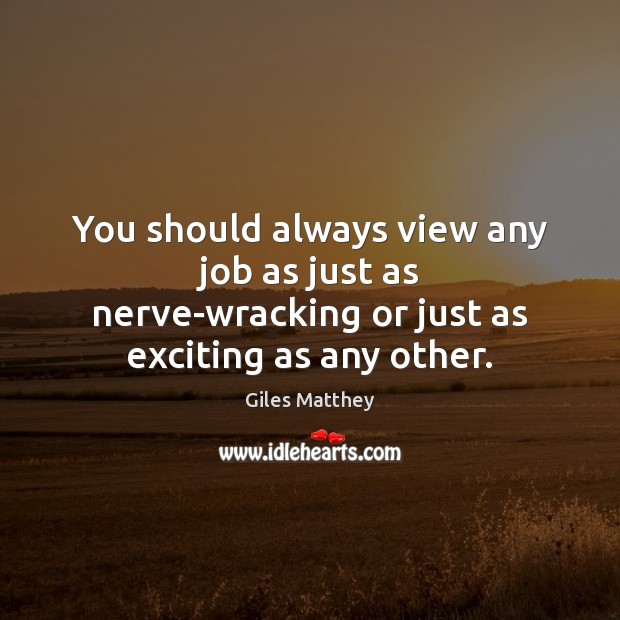 You should always view any job as just as nerve-wracking or just as exciting as any other. Giles Matthey Picture Quote