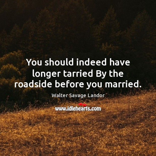You should indeed have longer tarried By the roadside before you married. Image
