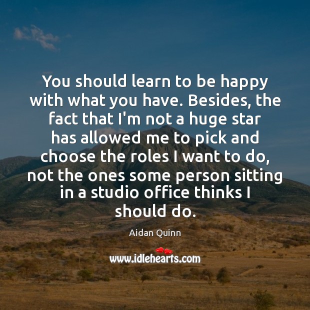 You should learn to be happy with what you have. Besides, the Aidan Quinn Picture Quote