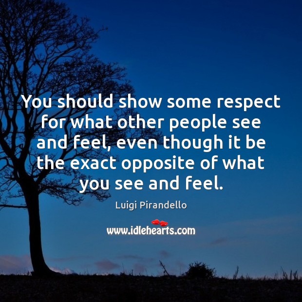 You should show some respect for what other people see and feel, Luigi Pirandello Picture Quote