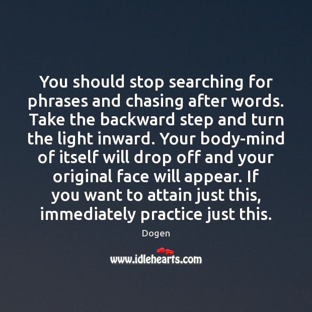 You should stop searching for phrases and chasing after words. Take the Dogen Picture Quote