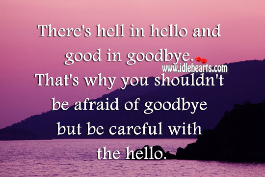 You shouldn’t be afraid of goodbye but be careful with the hello. Goodbye Quotes Image