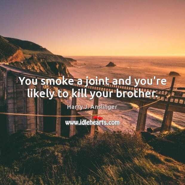 You smoke a joint and you’re likely to kill your brother. Harry J. Anslinger Picture Quote