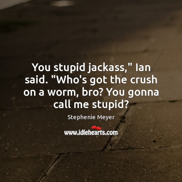 You stupid jackass,” Ian said. “Who’s got the crush on a worm, Stephenie Meyer Picture Quote