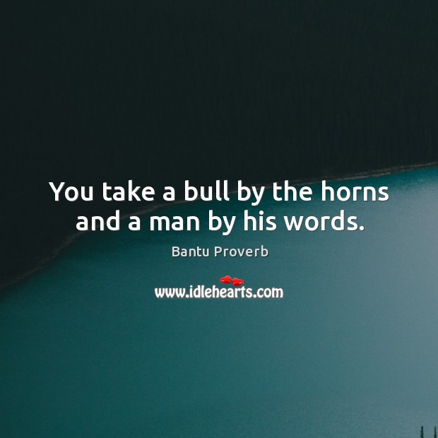 You take a bull by the horns and a man by his words. Bantu Proverbs Image