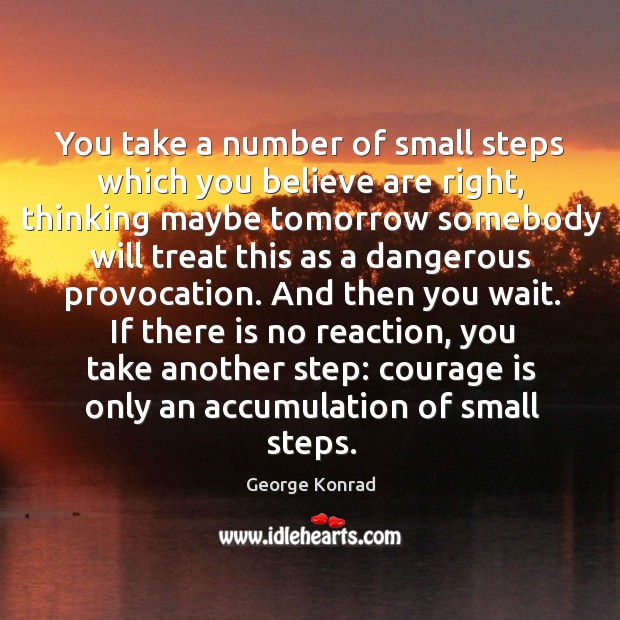 You take a number of small steps which you believe are right, thinking maybe tomorrow somebody George Konrad Picture Quote