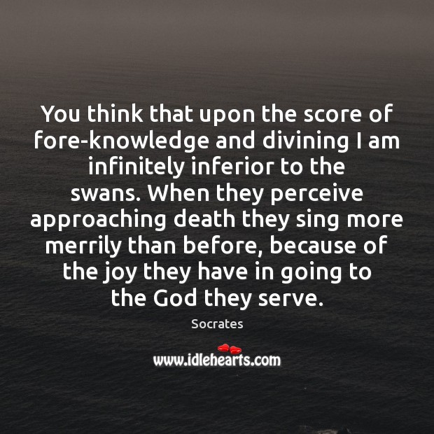 You think that upon the score of fore-knowledge and divining I am Socrates Picture Quote