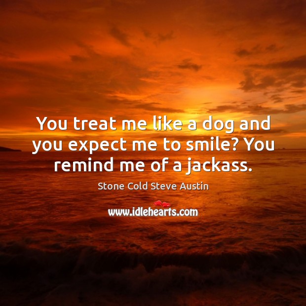You treat me like a dog and you expect me to smile? You remind me of a jackass. Stone Cold Steve Austin Picture Quote
