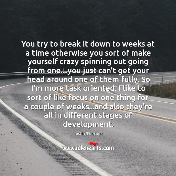 You try to break it down to weeks at a time otherwise Justin Theroux Picture Quote