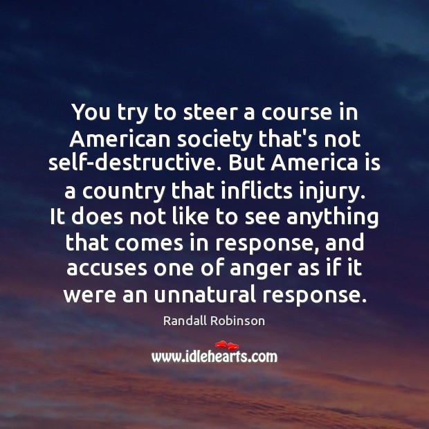 You try to steer a course in American society that’s not self-destructive. Randall Robinson Picture Quote