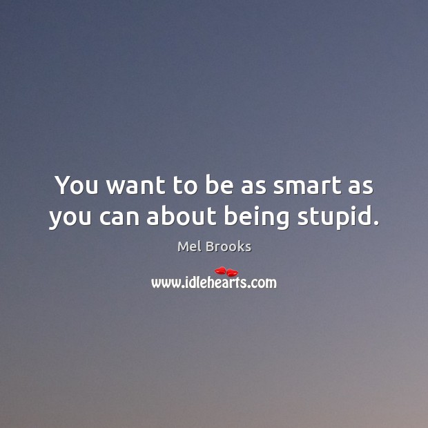 You want to be as smart as you can about being stupid. Mel Brooks Picture Quote