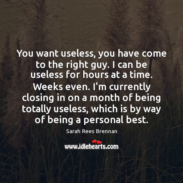 You want useless, you have come to the right guy. I can Sarah Rees Brennan Picture Quote