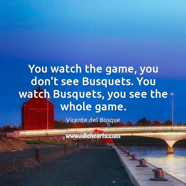 You watch the game, you don’t see Busquets. You watch Busquets, you see the whole game. Vicente del Bosque Picture Quote