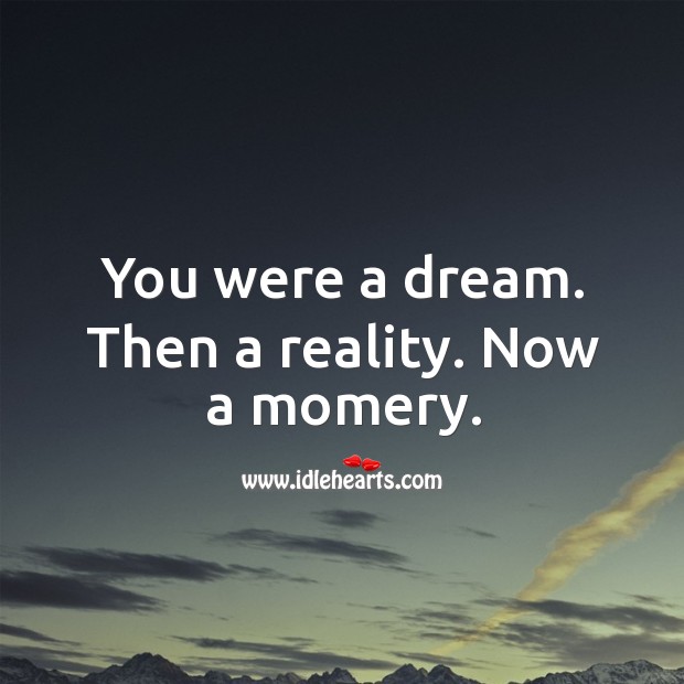 You were a dream. Then a reality. Now a momery. Reality Quotes Image