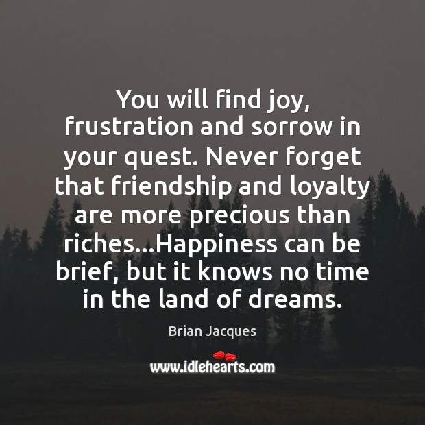 You will find joy, frustration and sorrow in your quest. Never forget Brian Jacques Picture Quote