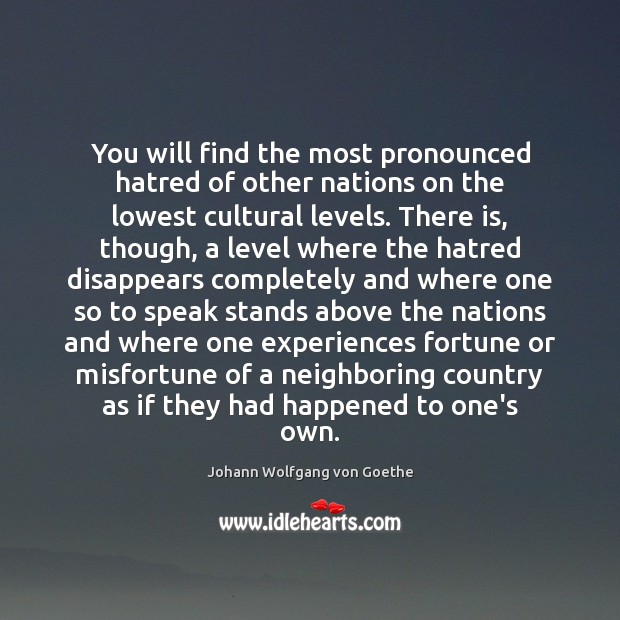 You will find the most pronounced hatred of other nations on the Johann Wolfgang von Goethe Picture Quote
