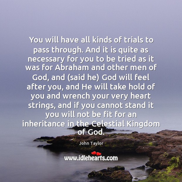 You will have all kinds of trials to pass through. And it John Taylor Picture Quote