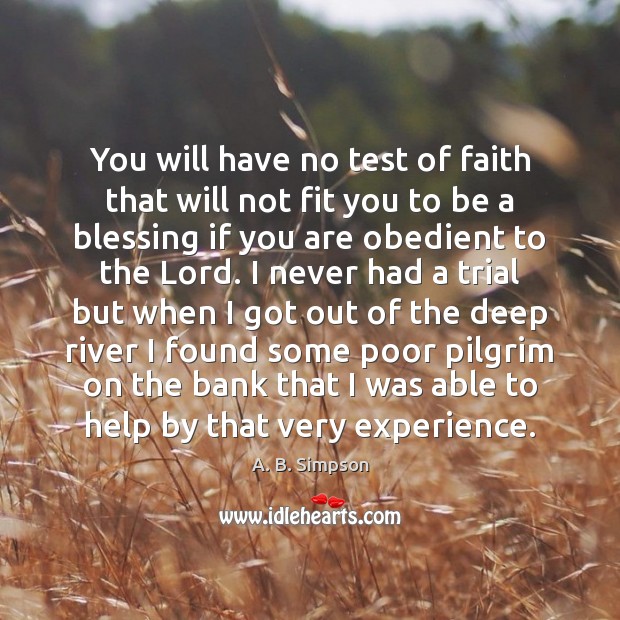 You will have no test of faith that will not fit you A. B. Simpson Picture Quote