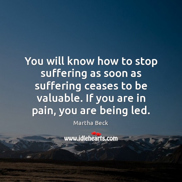 You will know how to stop suffering as soon as suffering ceases Martha Beck Picture Quote