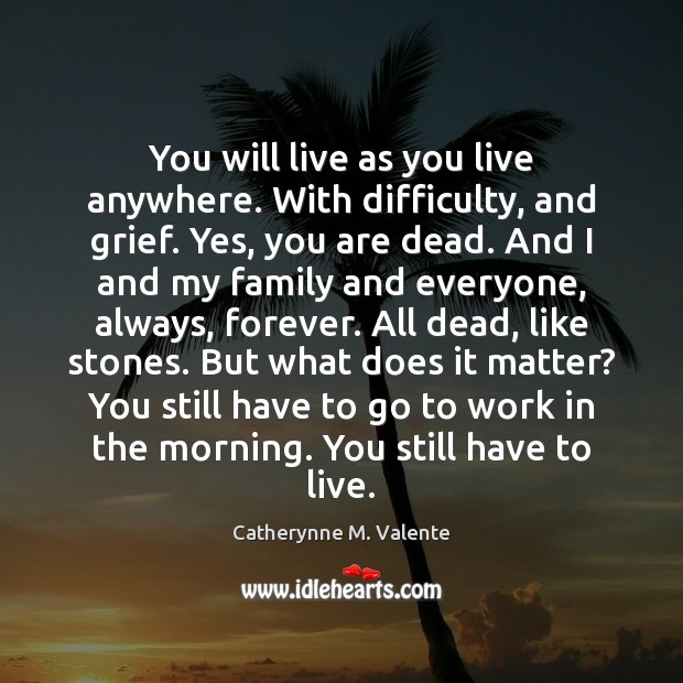 You will live as you live anywhere. With difficulty, and grief. Yes, Catherynne M. Valente Picture Quote