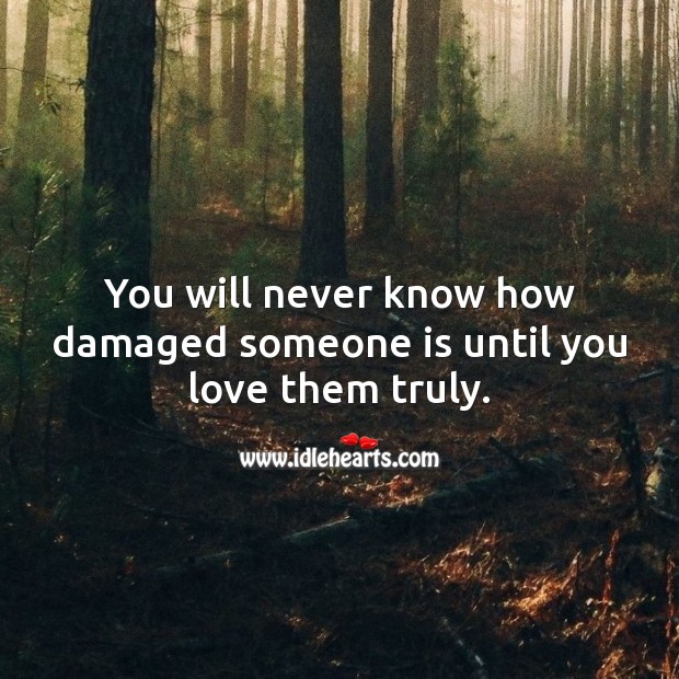 You will never know how damaged someone is until you love them truly. Sad Love Quotes Image