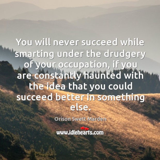 You will never succeed while smarting under the drudgery of your occupation Orison Swett Marden Picture Quote