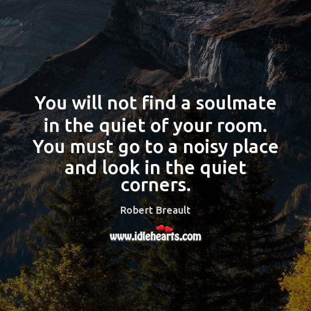 You will not find a soulmate in the quiet of your room. Robert Breault Picture Quote