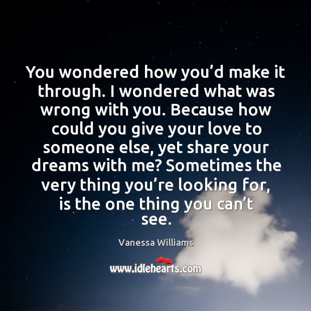 You wondered how you’d make it through. I wondered what was wrong with you. Vanessa Williams Picture Quote