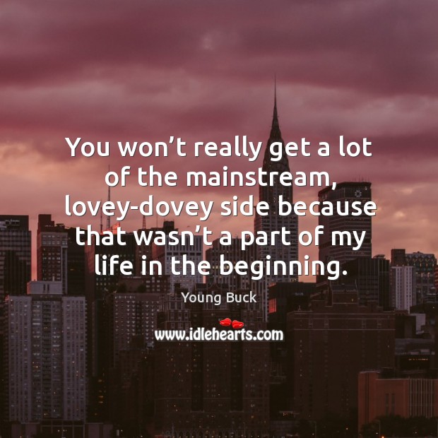You won’t really get a lot of the mainstream, lovey-dovey side because that wasn’t a part of my life in the beginning. Young Buck Picture Quote