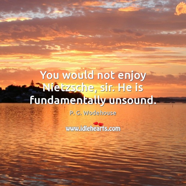 You would not enjoy Nietzsche, sir. He is fundamentally unsound. P. G. Wodehouse Picture Quote