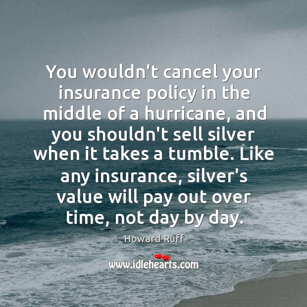 You wouldn’t cancel your insurance policy in the middle of a hurricane, Howard Ruff Picture Quote