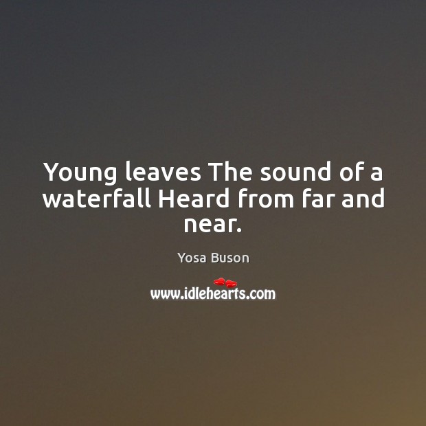 Young leaves The sound of a waterfall Heard from far and near. 