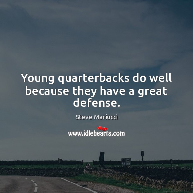 Young quarterbacks do well because they have a great defense. Steve Mariucci Picture Quote