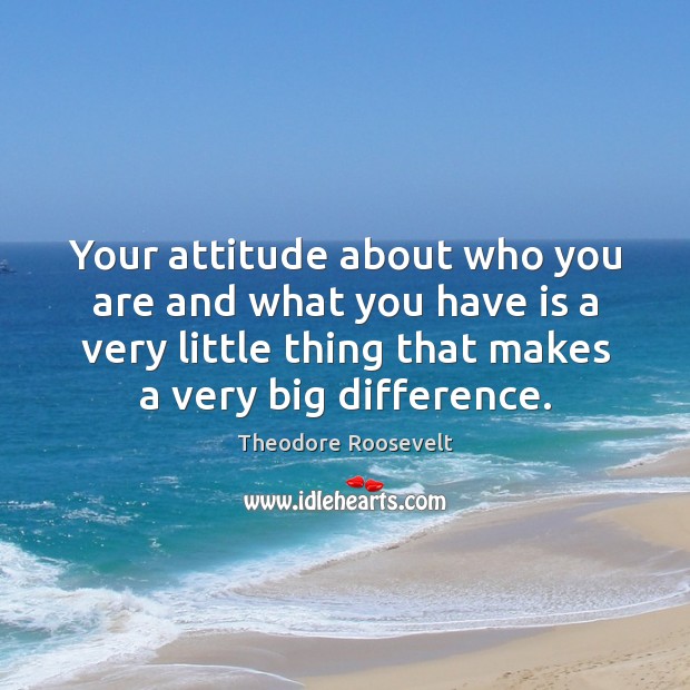 Your attitude about who you are and what you have is a Theodore Roosevelt Picture Quote