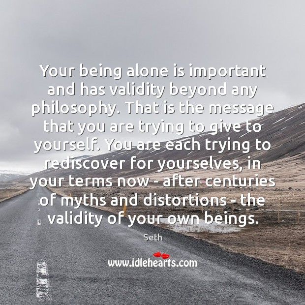 Your being alone is important and has validity beyond any philosophy. That Seth Picture Quote