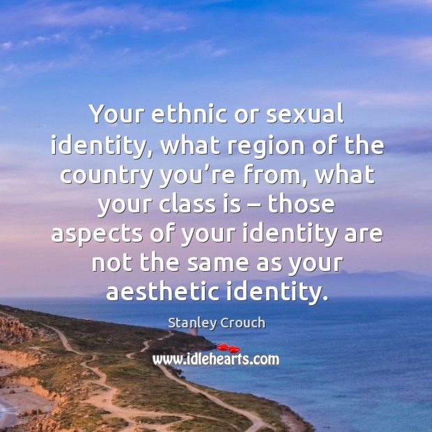 Your ethnic or sexual identity, what region of the country you’re from, what your class is Stanley Crouch Picture Quote