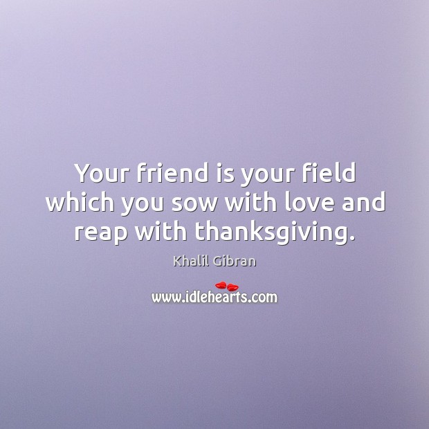 Your friend is your field which you sow with love and reap with thanksgiving. Thanksgiving Quotes Image