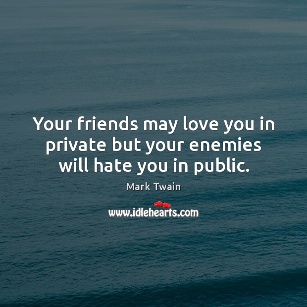 Your friends may love you in private but your enemies will hate you in public. Mark Twain Picture Quote