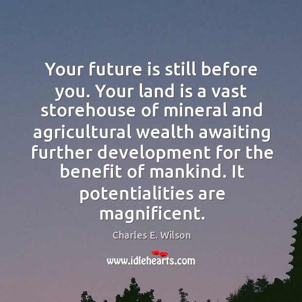 Your future is still before you. Your land is a vast storehouse of mineral Image