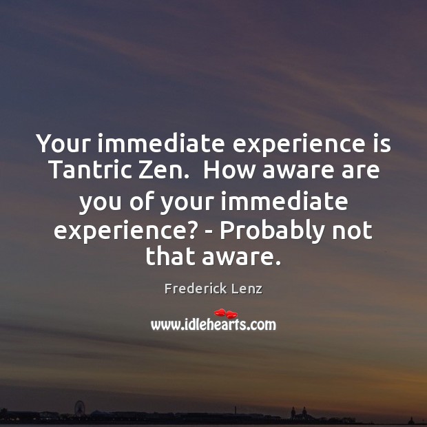 Your immediate experience is Tantric Zen.  How aware are you of your Experience Quotes Image