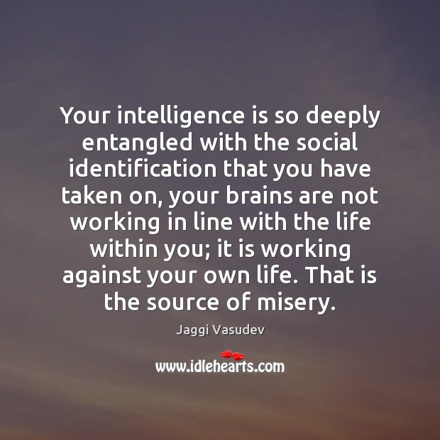 Your intelligence is so deeply entangled with the social identification that you Jaggi Vasudev Picture Quote