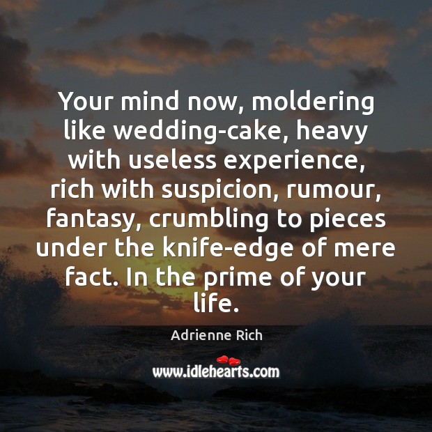 Your mind now, moldering like wedding-cake, heavy with useless experience, rich with Adrienne Rich Picture Quote