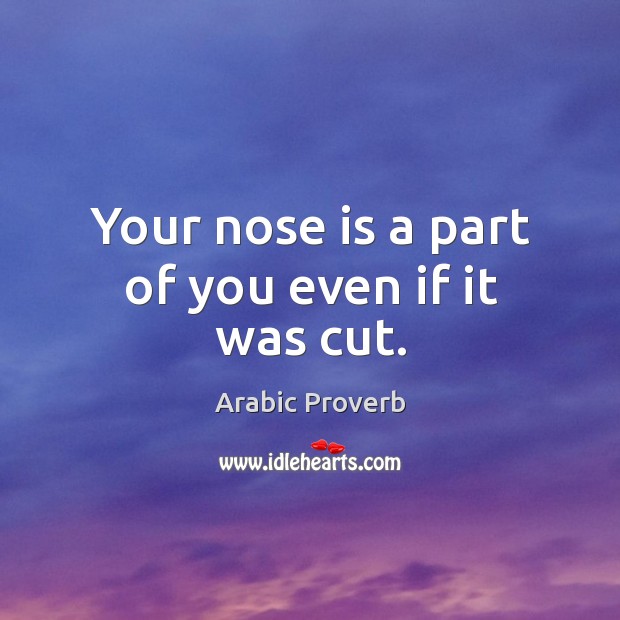 Your nose is a part of you even if it was cut. Arabic Proverbs Image