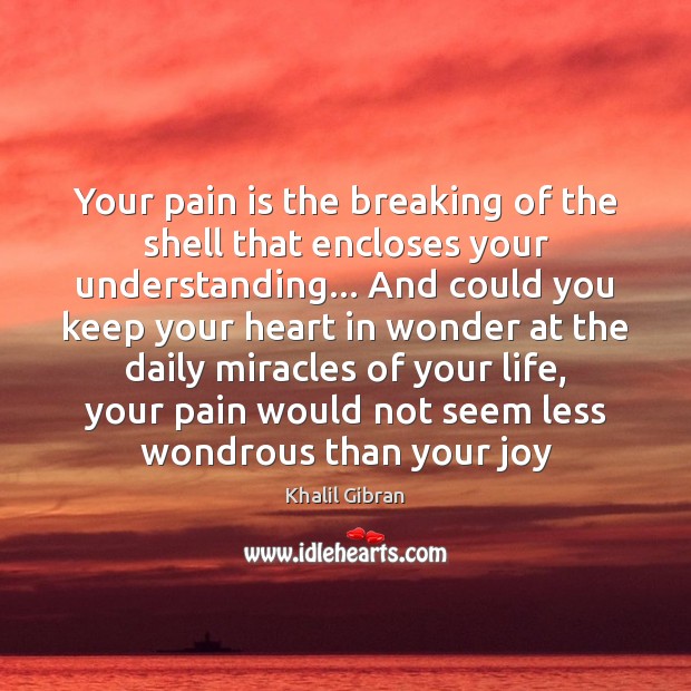 Your pain is the breaking of the shell that encloses your understanding… Khalil Gibran Picture Quote